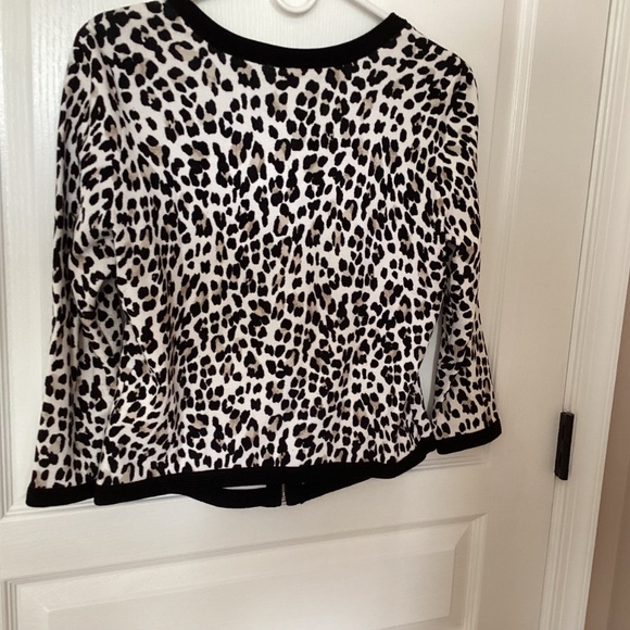 WHBM Animal Print Zip Front Rayon Sweater, Size Small - Picture 2 of 3